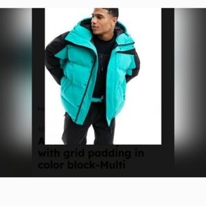ASOS Teal and Black Colorblock Puffer Jacket